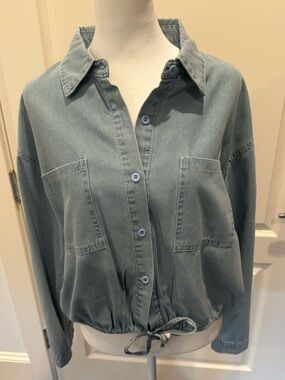Source Unknown blue jeans Button-Front Drawstring Shirt